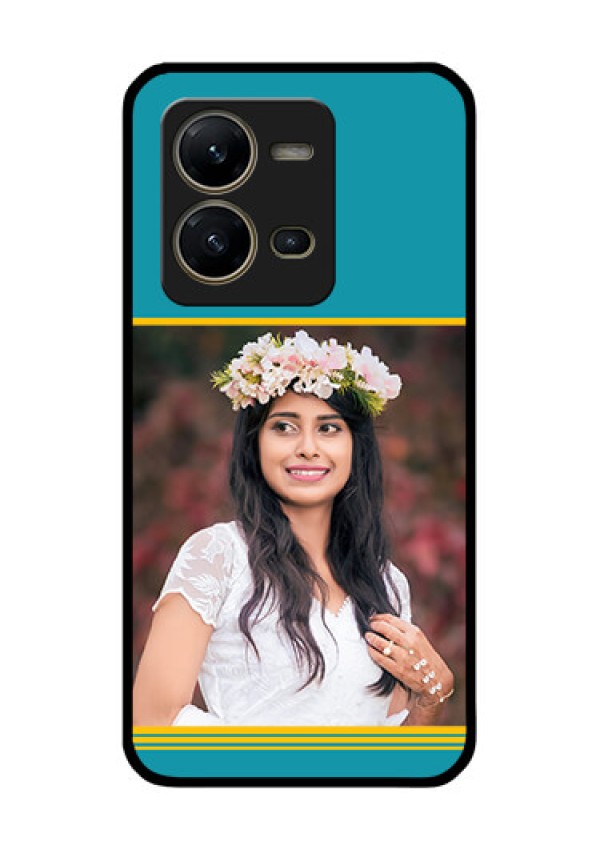 Vivo V25 5G Custom Glass Phone Case - Yellow & Blue Design
