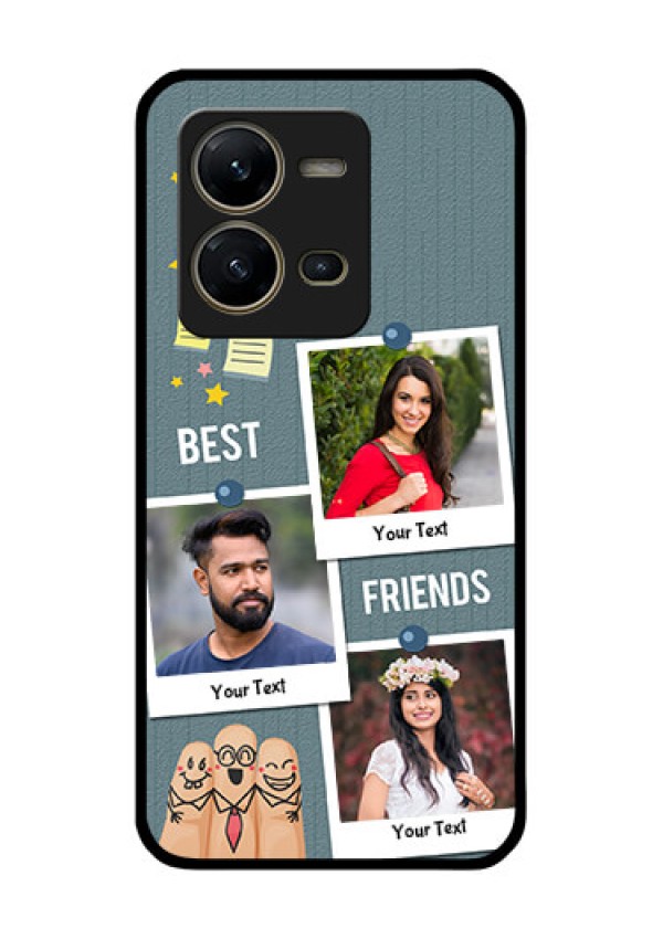 Vivo V25 5G Personalized Glass Phone Case - Sticky Frames and Friendship Design