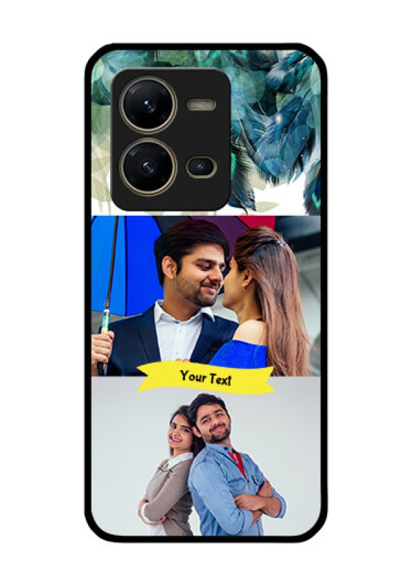 Vivo V25 5G Personalized Glass Phone Case - Image with Boho Peacock Feather Design
