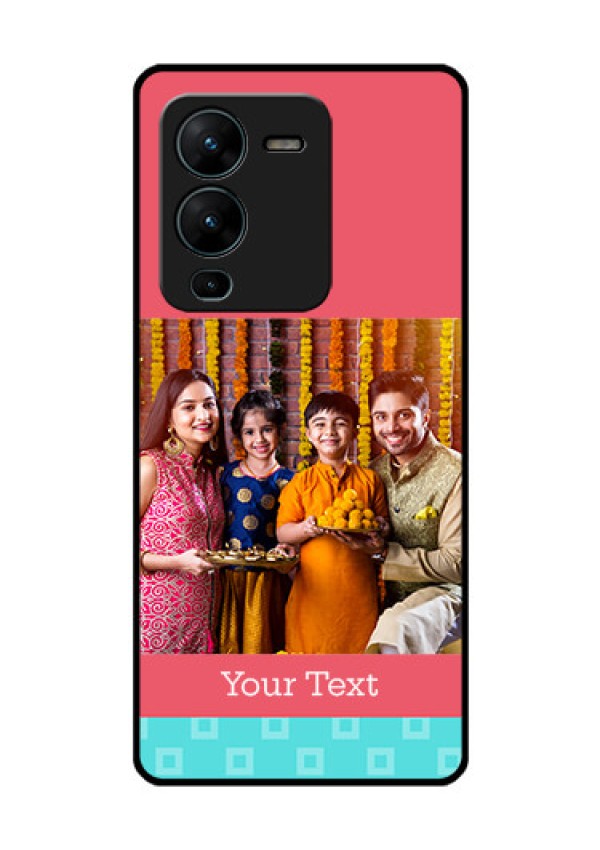 Vivo V25 Pro 5G Personalized Glass Phone Case - Peach & Blue Color Design
