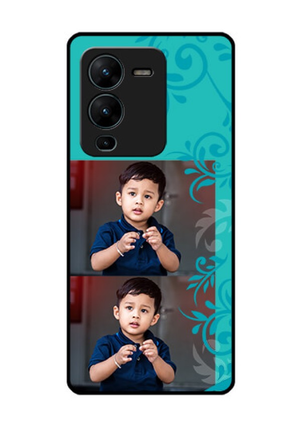 Vivo V25 Pro 5G Personalized Glass Phone Case - with Photo and Green Floral Design