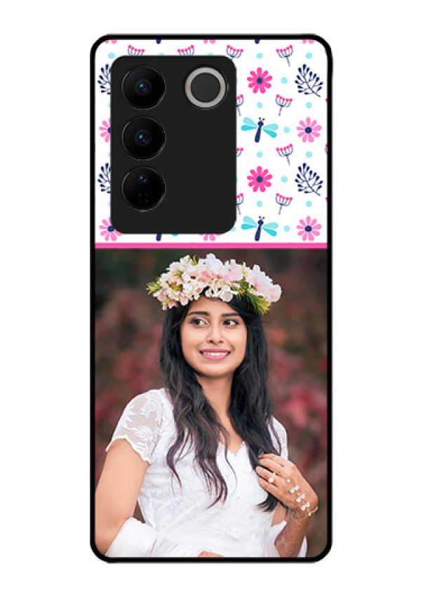 Vivo V27 Pro 5G Photo Printing on Glass Case - Colorful Flower Design