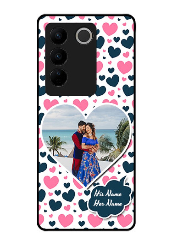 Vivo V27 Pro 5G Custom Glass Phone Case - Pink & Blue Heart Design