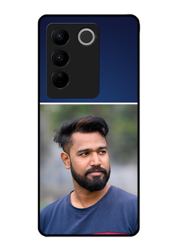 Vivo V27 Pro 5G Personalized Glass Phone Case - Simple Royal Blue Design