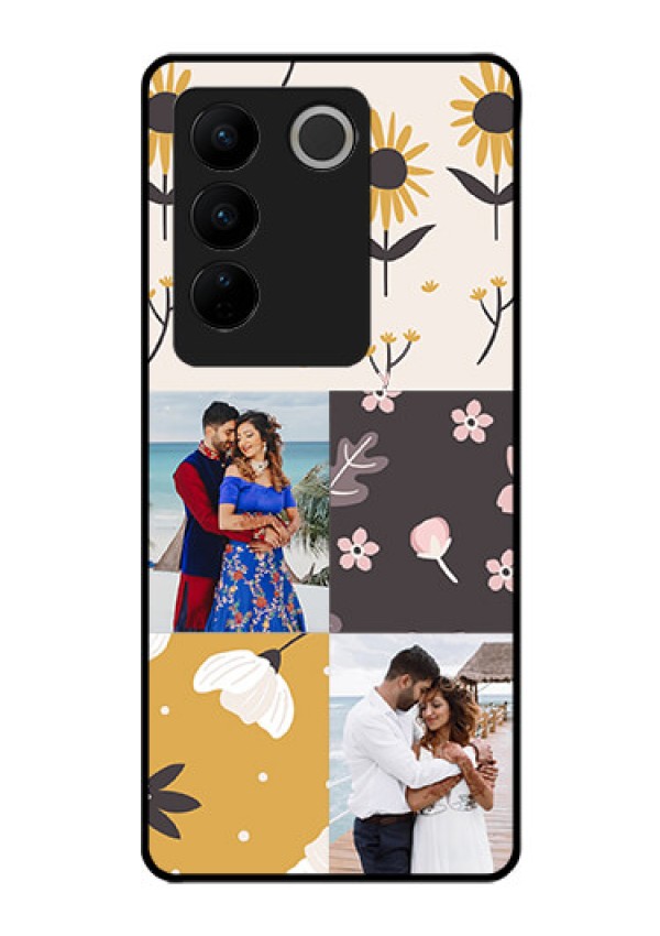 Vivo V27 Pro 5G Photo Printing on Glass Case - 3 Images with Floral Design
