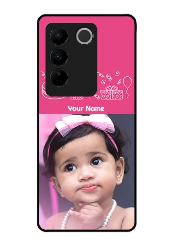 Vivo V27 Pro 5G Photo Printing on Glass Case - with Birthday Line Art Design