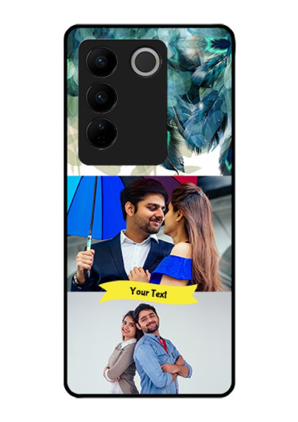 Vivo V27 Pro 5G Personalized Glass Phone Case - Image with Boho Peacock Feather Design