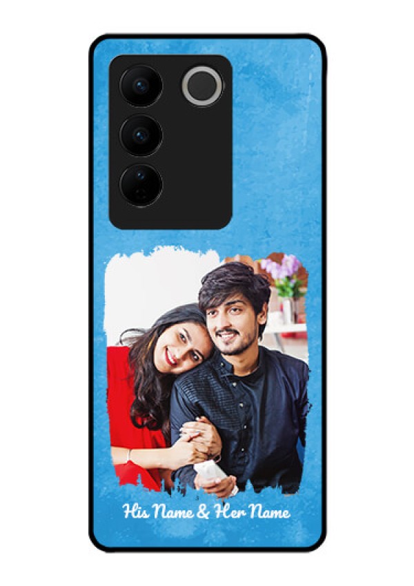 Vivo V27 Pro Custom Glass Phone Case - Blue Color Vintage Design