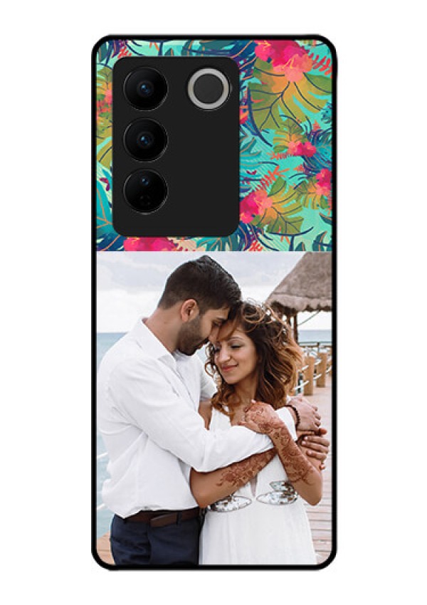 Vivo V27 Pro 5G Photo Printing on Glass Case - Watercolor Floral Design