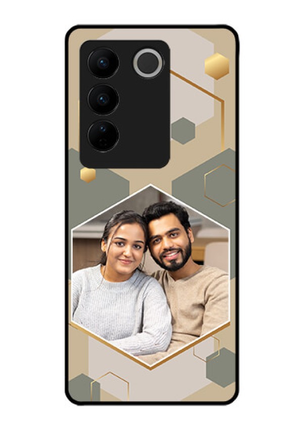 Vivo V27 Pro Photo Printing on Glass Case - Stylish Hexagon Pattern Design