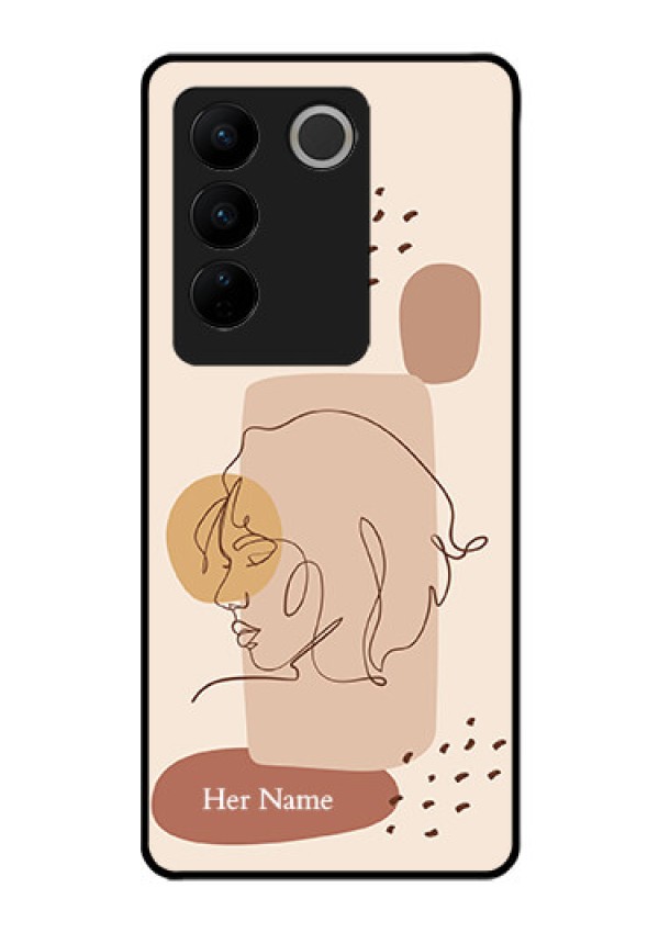 Vivo V27 Pro Photo Printing on Glass Case - Calm Woman line art Design