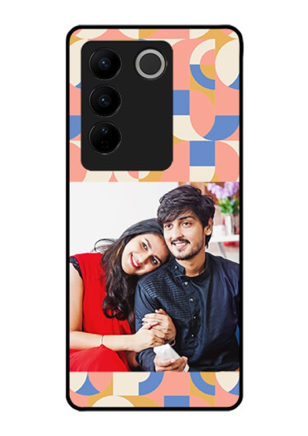 Vivo V27 Pro Photo Printing on Glass Case - Semi-circle Maze Pattern Design
