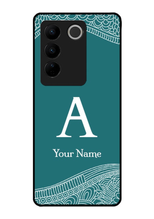 Vivo V27 Pro Personalized Glass Phone Case - line art pattern with custom name Design