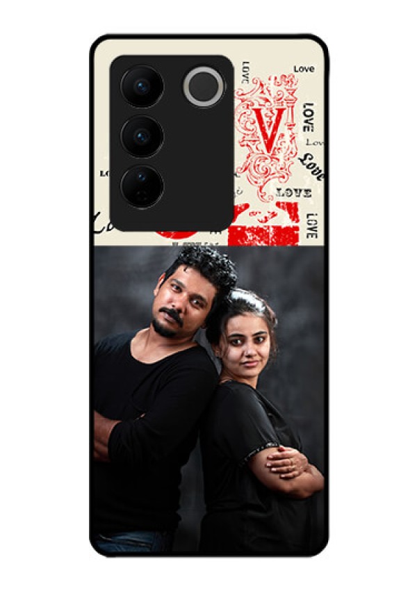 Vivo V27 5G Photo Printing on Glass Case - Trendy Love Design Case