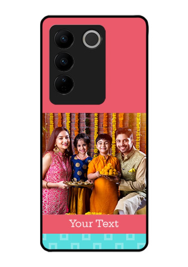 Vivo V27 5G Personalized Glass Phone Case - Peach & Blue Color Design