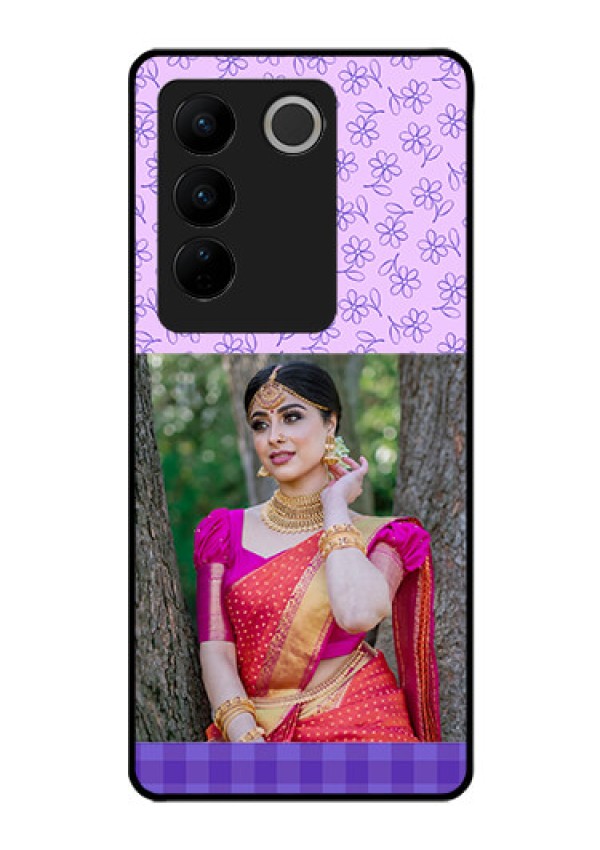 Vivo V27 5G Custom Glass Phone Case - Purple Floral Design