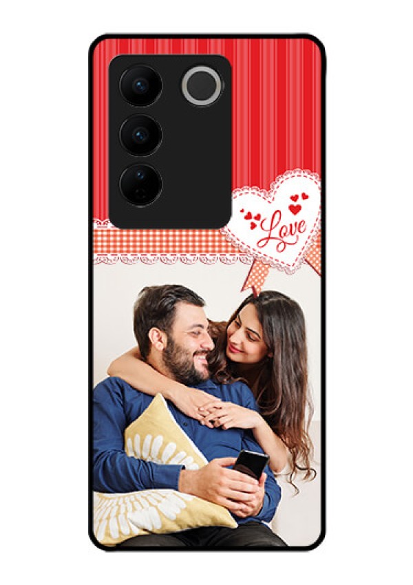 Vivo V27 5G Custom Glass Mobile Case - Red Love Pattern Design