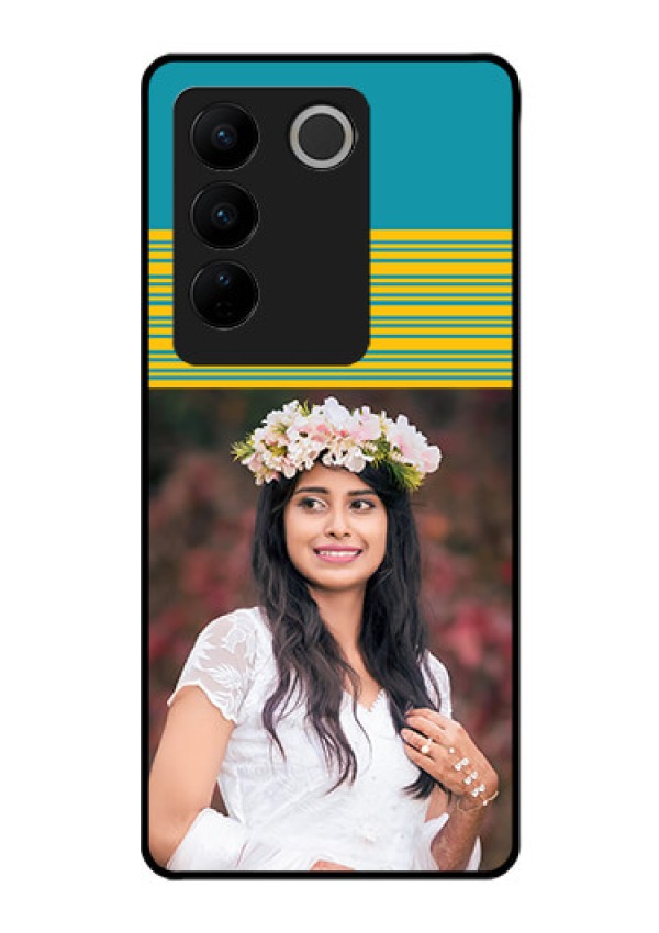 Vivo V27 5G Custom Glass Phone Case - Yellow & Blue Design