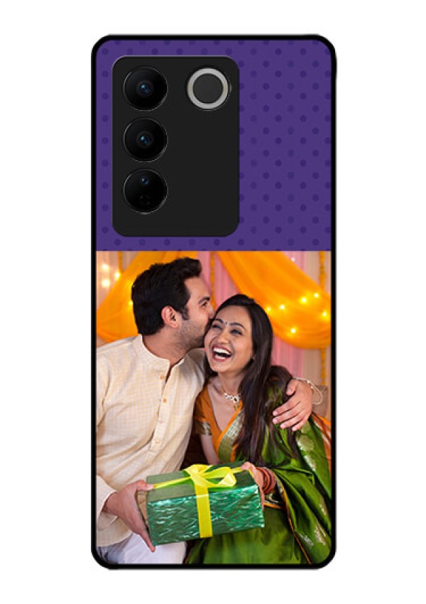 Vivo V27 5G Personalized Glass Phone Case - Violet Pattern Design