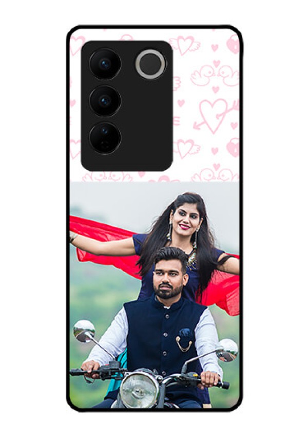 Vivo V27 5G Custom Glass Mobile Case - Pink Flying Heart Design