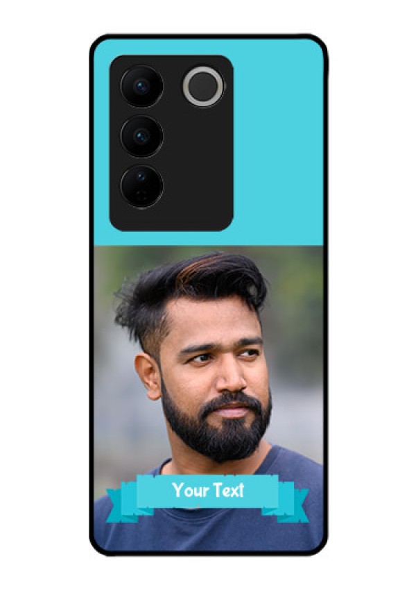 Vivo V27 5G Personalized Glass Phone Case - Simple Blue Color Design