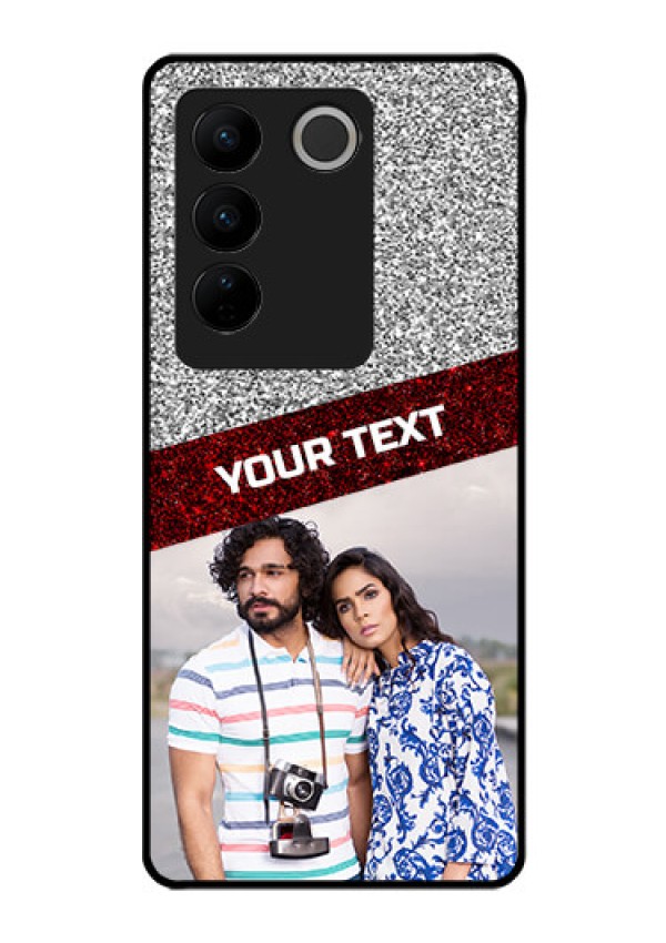 Vivo V27 5G Personalized Glass Phone Case - Image Holder with Glitter Strip Design