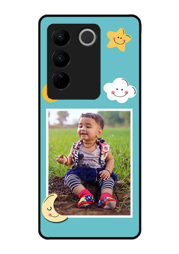 Vivo V27 5G Personalized Glass Phone Case - Smiley Kids Stars Design
