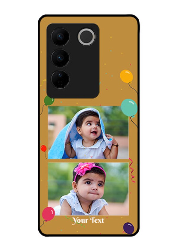 Vivo V27 5G Personalized Glass Phone Case - Image Holder with Birthday Celebrations Design