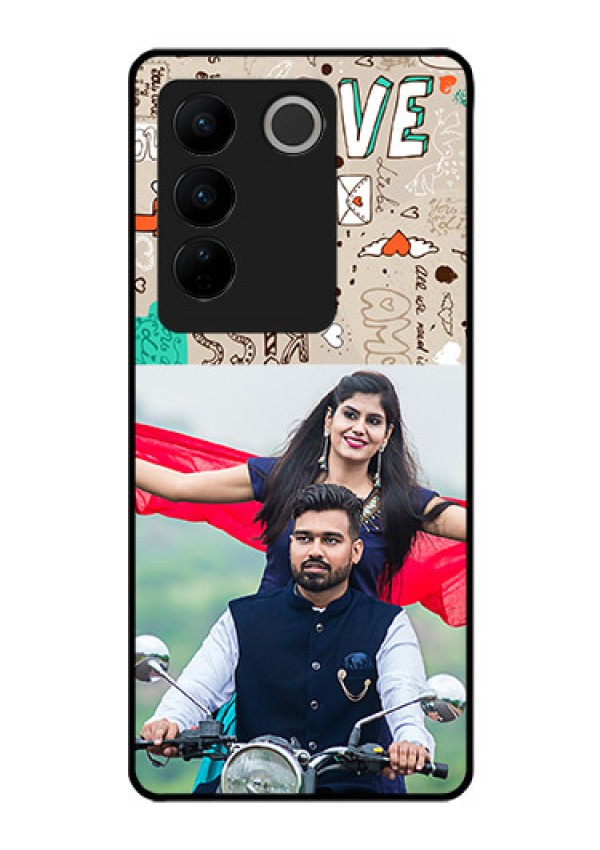 Vivo V27 5G Custom Glass Phone Case - Love Doodle Pattern