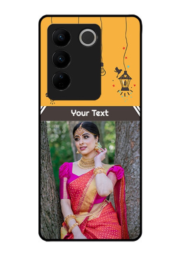 Vivo V27 5G Custom Glass Mobile Case - with Family Picture and Icons