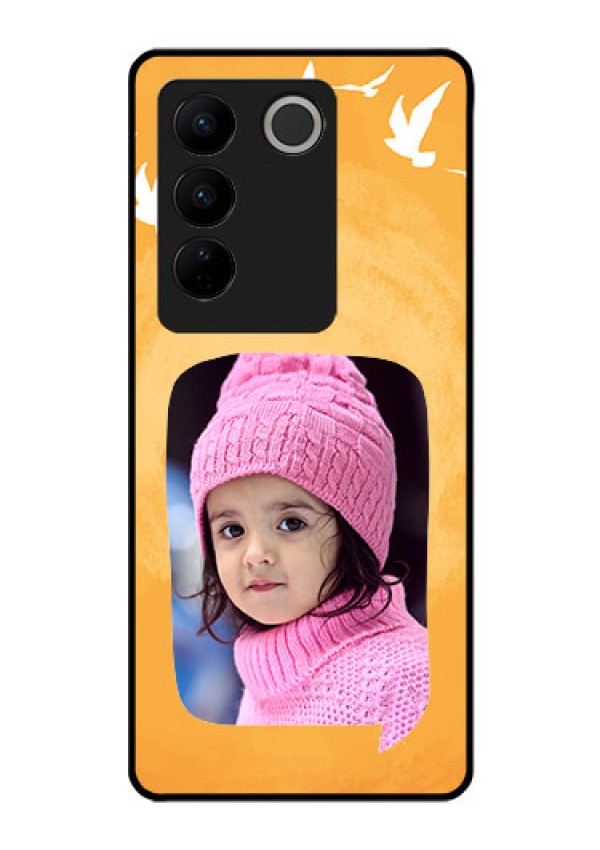 Vivo V27 5G Personalized Glass Phone Case - Water Color Design with Bird Icons