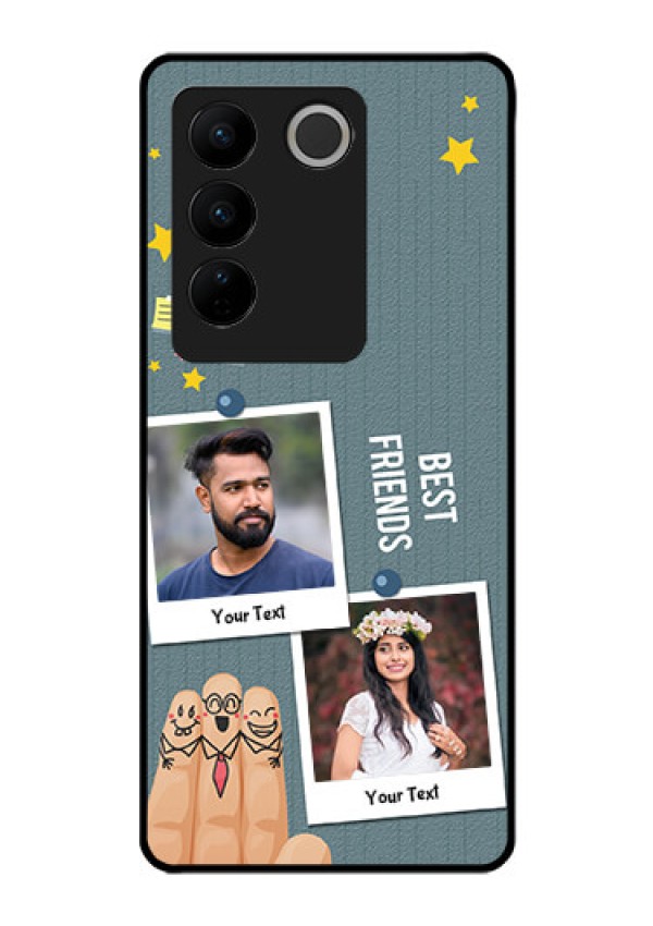 Vivo V27 5G Personalized Glass Phone Case - Sticky Frames and Friendship Design