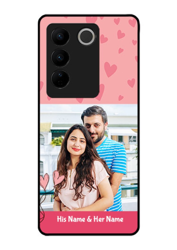 Vivo V27 5G Personalized Glass Phone Case - Love Design Peach Color