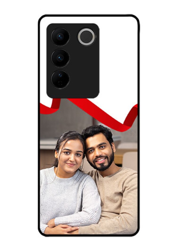 Vivo V27 5G Photo Printing on Glass Case - Red Ribbon Frame Design