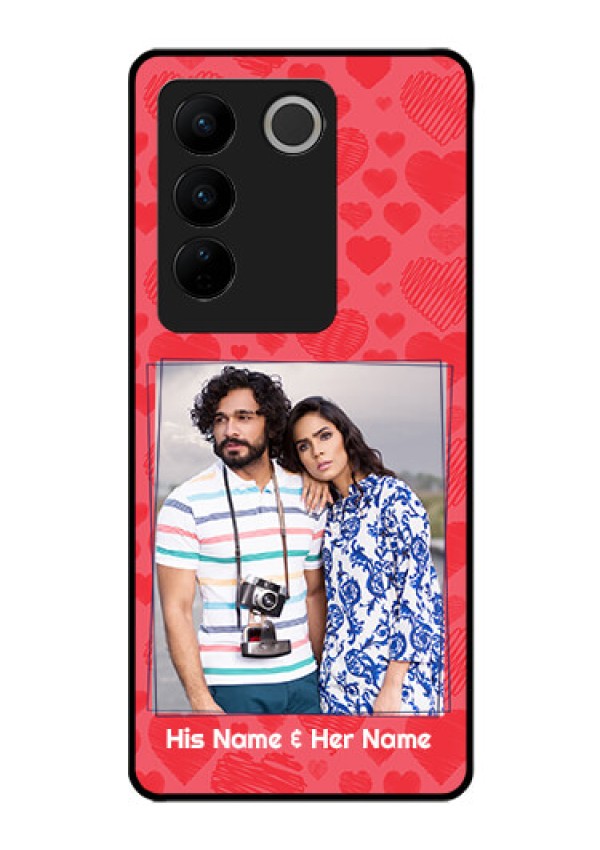 Vivo V27 5G Photo Printing on Glass Case - with Red Heart Symbols Design