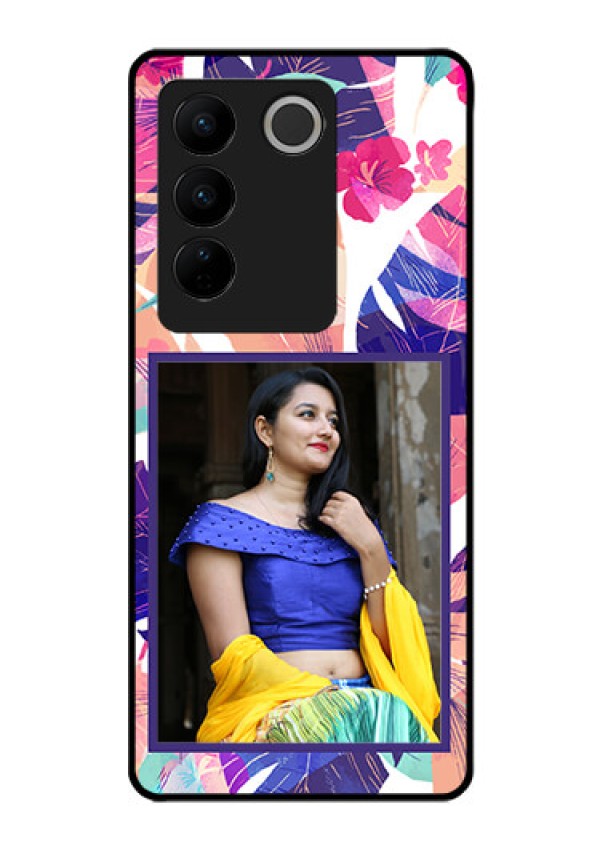 Vivo V27 5G Custom Glass Mobile Case - Abstract Floral Design