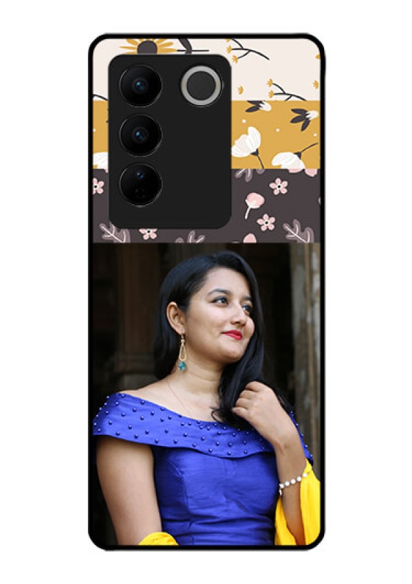 Vivo V27 5G Custom Glass Phone Case - Stylish Floral Design