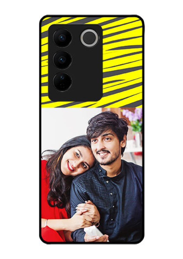Vivo V27 5G Photo Printing on Glass Case - Yellow Abstract Design