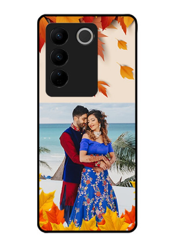 Vivo V27 5G Photo Printing on Glass Case - Autumn Maple Leaves Design