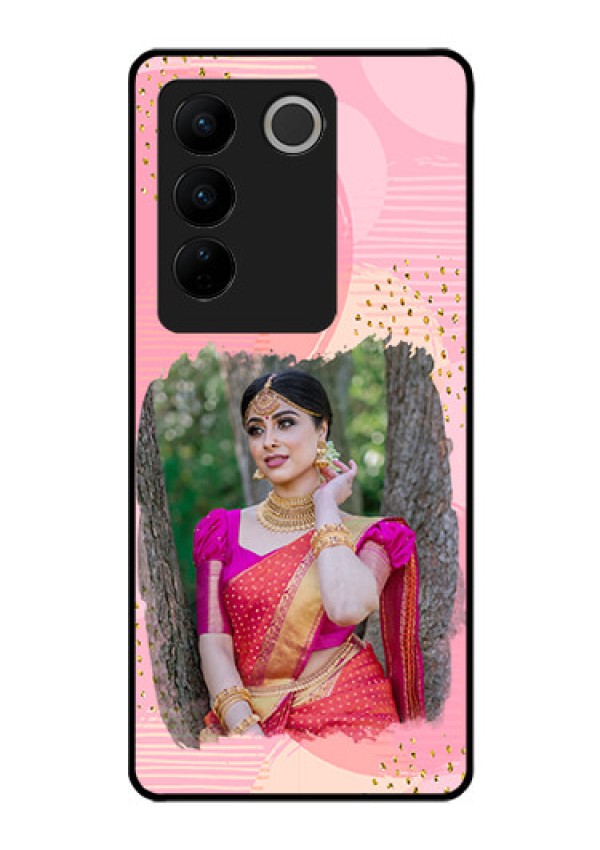 Vivo V27 5G Personalized Glass Phone Case - Gold Glitter Splash Design