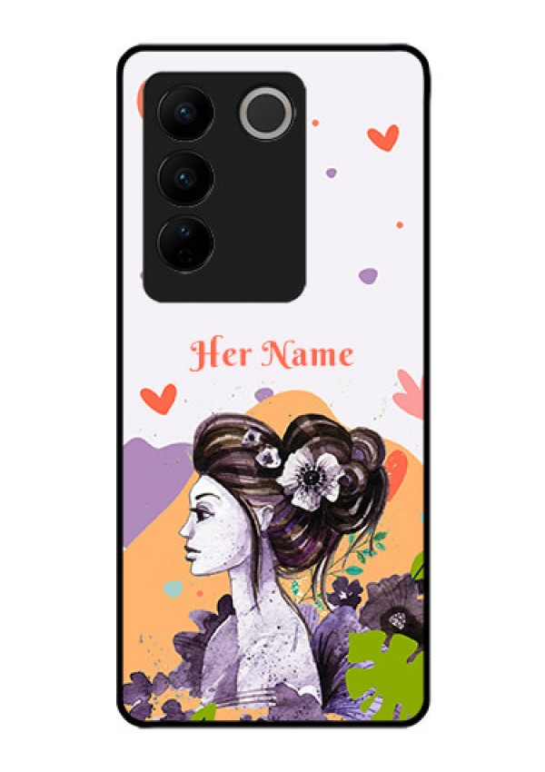 Vivo V27 Personalized Glass Phone Case - Woman And Nature Design