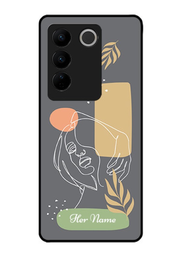Vivo V27 Custom Glass Phone Case - Gazing Woman line art Design