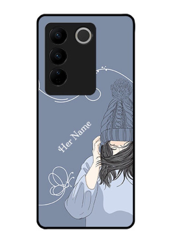 Vivo V27 Custom Glass Mobile Case - Girl in winter outfit Design