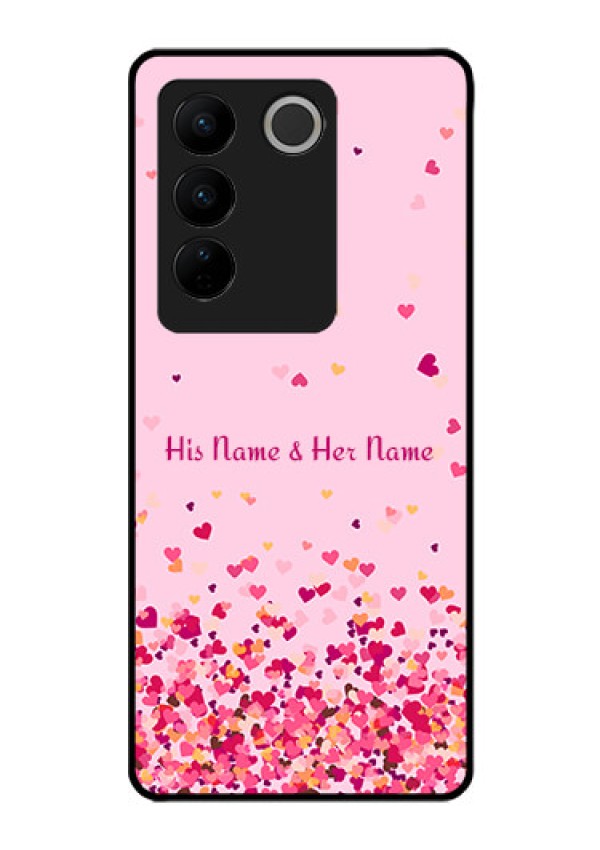 Vivo V27 Photo Printing on Glass Case - Floating Hearts Design