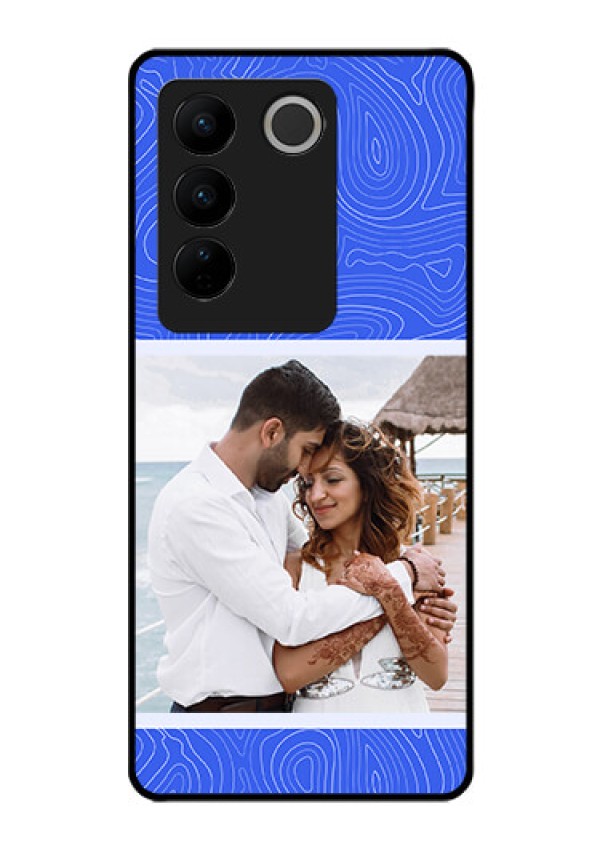 Vivo V27 Custom Glass Mobile Case - Curved line art with blue and white Design