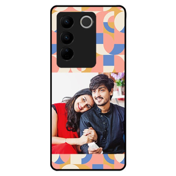 Vivo V27 Photo Printing on Glass Case - Semi-circle Maze Pattern Design