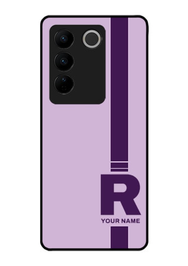 Vivo V27 Photo Printing on Glass Case - Simple dual tone stripe with name Design