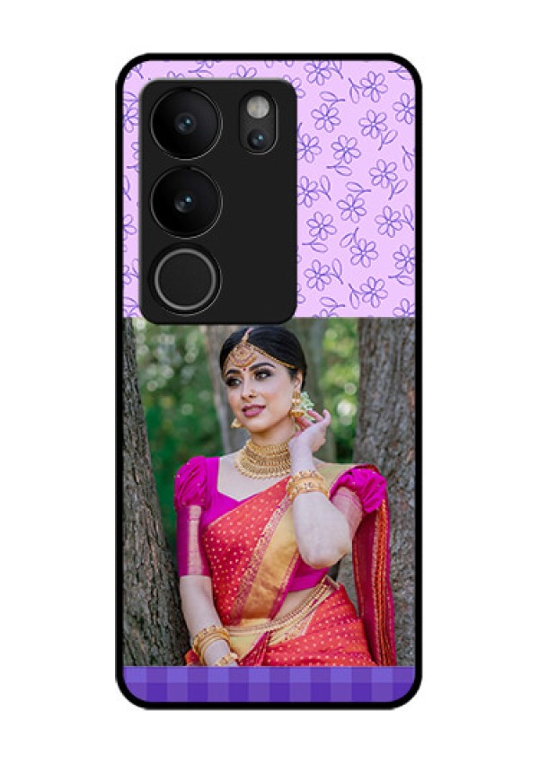 Vivo V29 5G Custom Glass Phone Case - Purple Floral Design