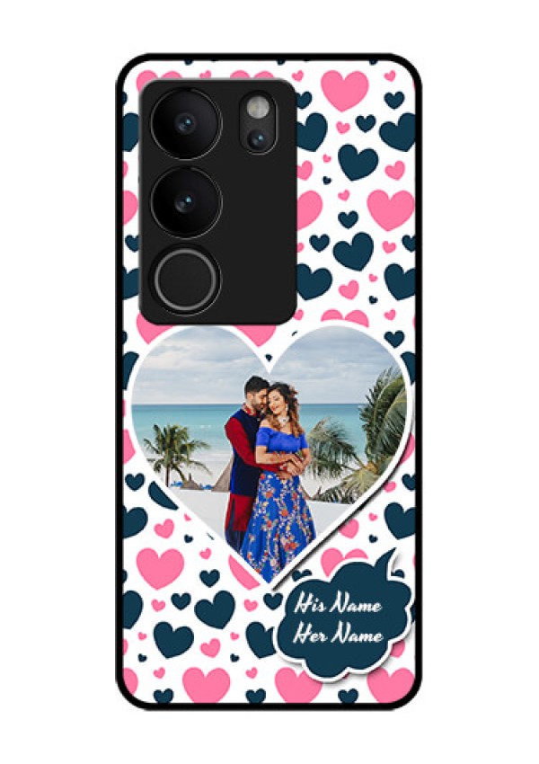 Vivo V29 5G Custom Glass Phone Case - Pink & Blue Heart Design