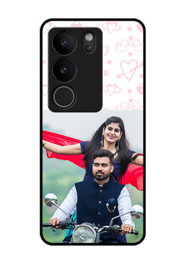 Vivo V29 5G Custom Glass Phone Case - Pink Flying Heart Design